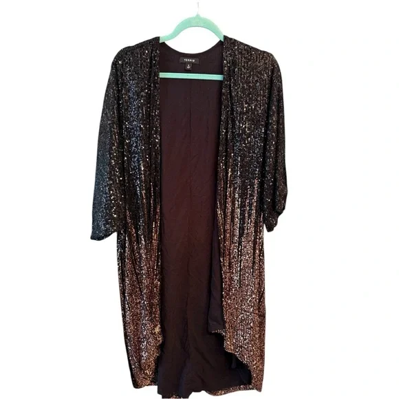 Torrid Hi-Lo Ombre Kimono - Sequin Black & Gold Size 0 (Large/12) - Picture 4 of 8